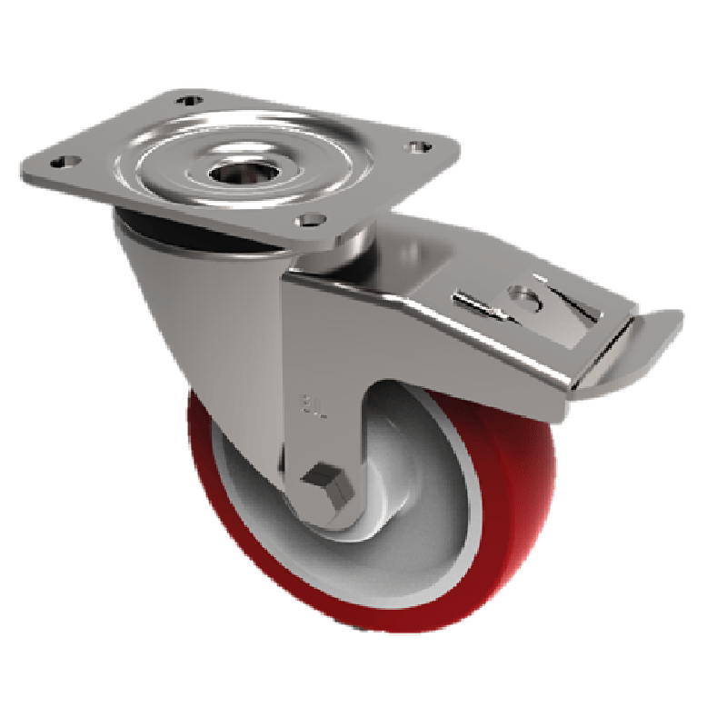 Polyurethane Nylon Plate Swivel Castor Brake 125mm 300kg Load