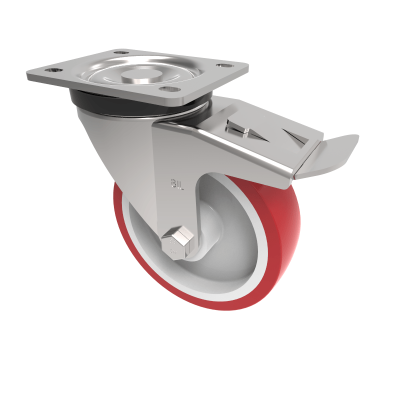 Polyurethane Nylon Plate Swivel Castor Brake 125mm 300kg Load