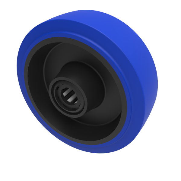 Blue Elastic Rubber 75ShoreA 150mm Roller Bearing Wheel 300kg Load