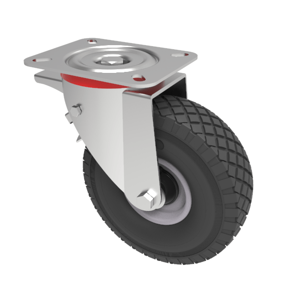 Puncture Proof Polyurethane Plate Swivel Castor Brake 260mm 100kg Load