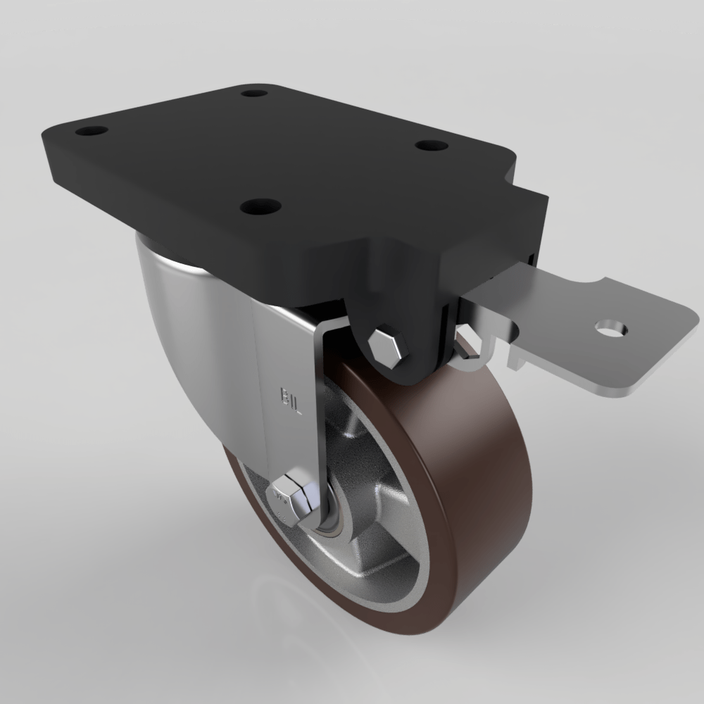 Brown Polyurethane Swivel Brake Plate Castor 150mm 500kg