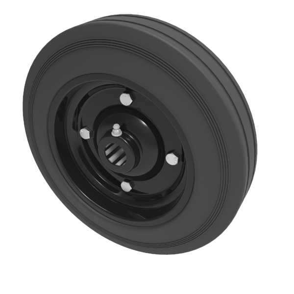 Black Rubber Pressed Steel 250mm Roller Bearing Wheel 350kg Load