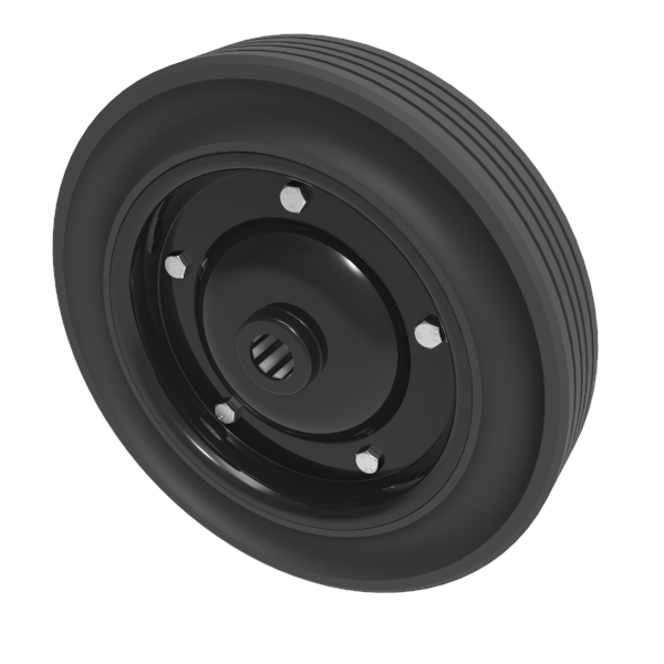 Black Rubber Pressed Steel 280mm Roller Bearing Wheel 400kg Load