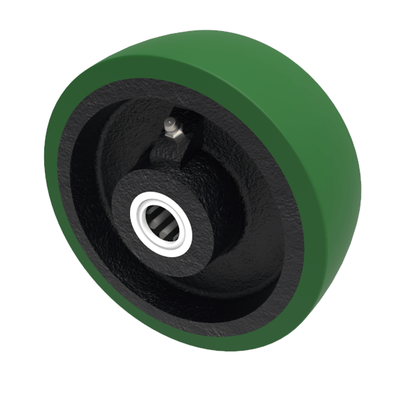 Green Polyurethane Cast Iron 200mm Roller Bearing Wheel 1000kg Load