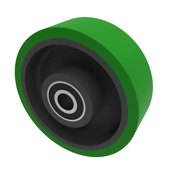 Green Polyurethane Cast Iron 150mm Ball Bearing Wheel 750kg Load
