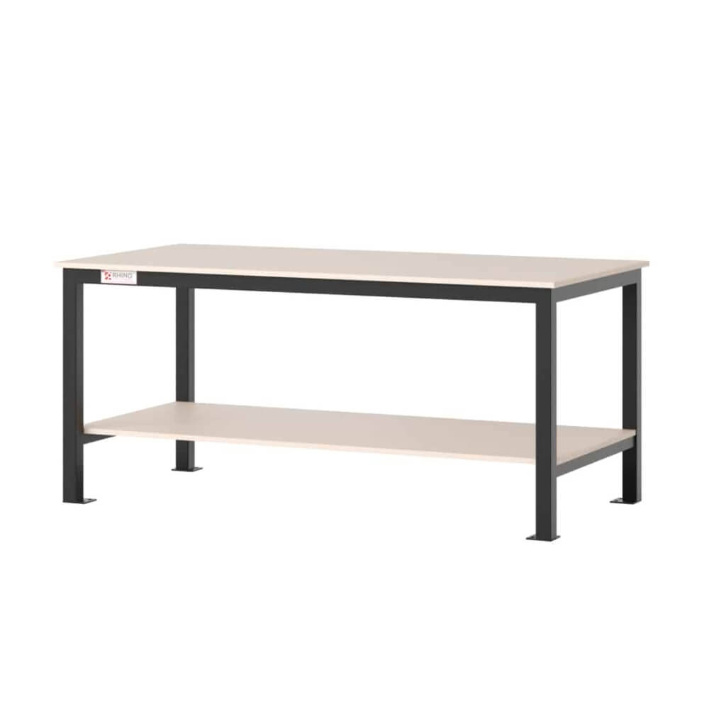 Heavy Duty Fixed Workbench with Undershelf and MDF Top – Merlinindustrial