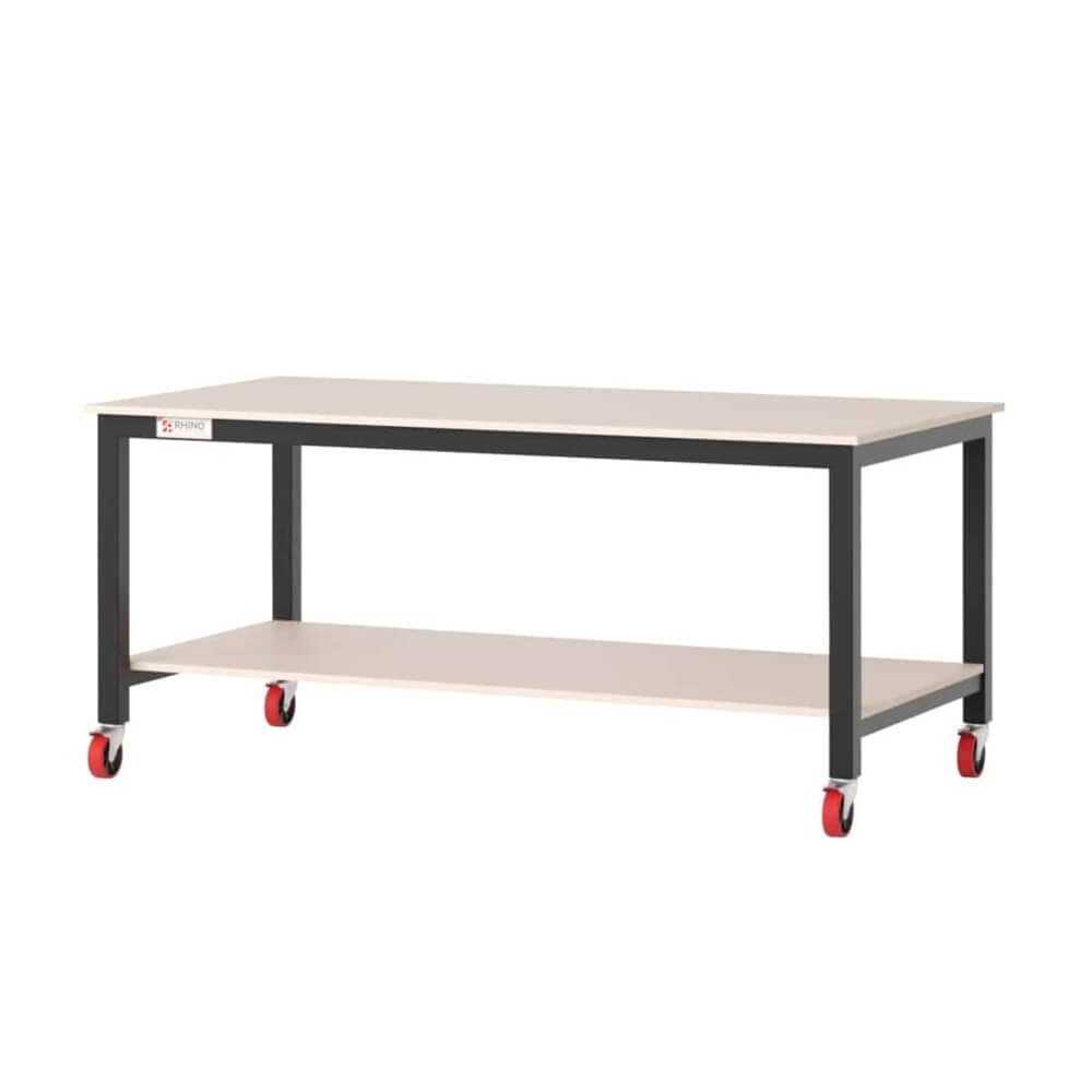 Heavy Duty Mobile Workbench with Undershelf and MDF Top