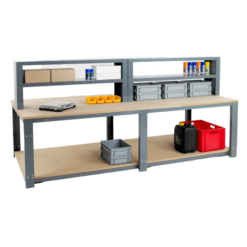 Heavy Duty Infinite Modular Workbench with Upper and Lower Shelves - 3000mm Width