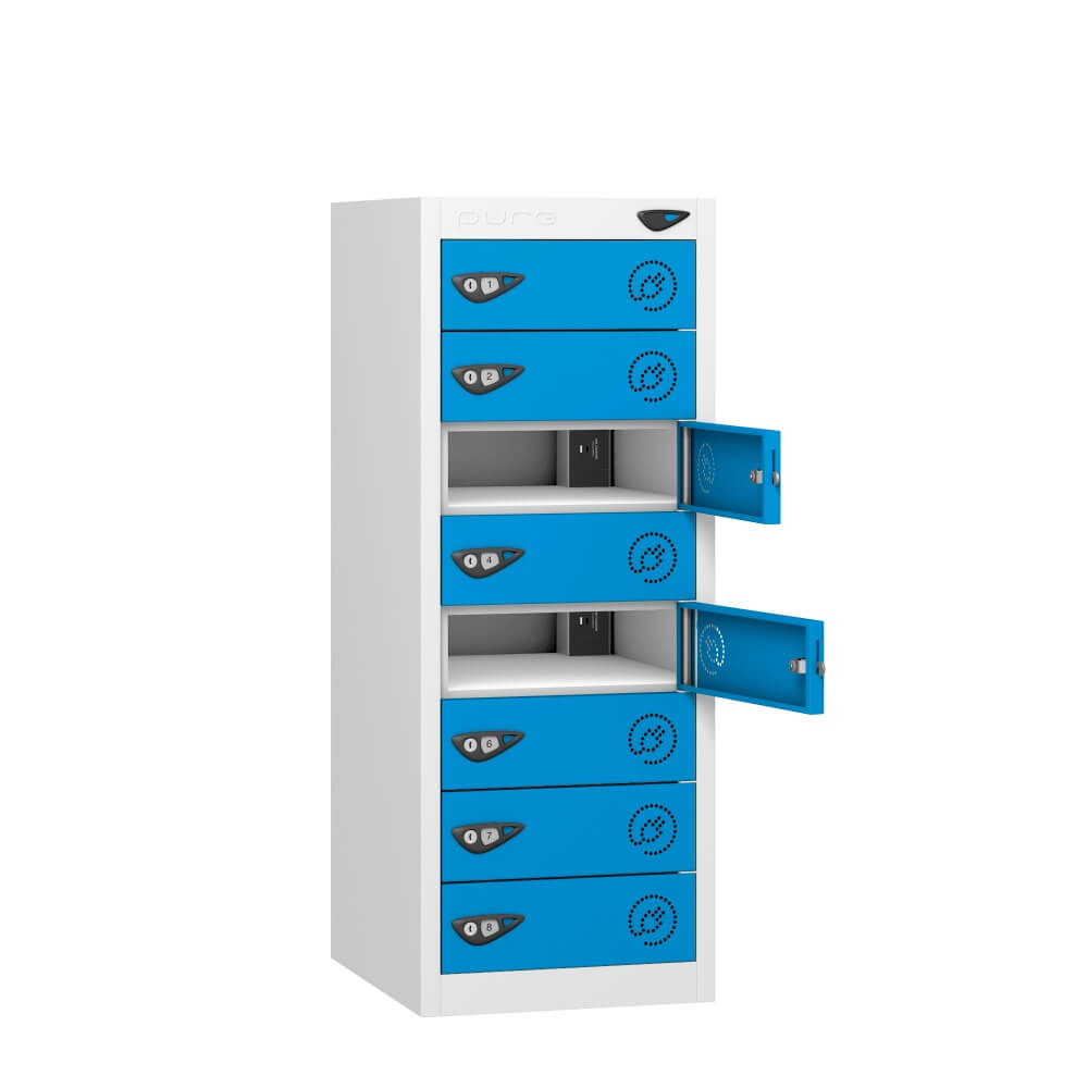 Low 8 Compartment Laptop Charging Locker with 8 Door Access