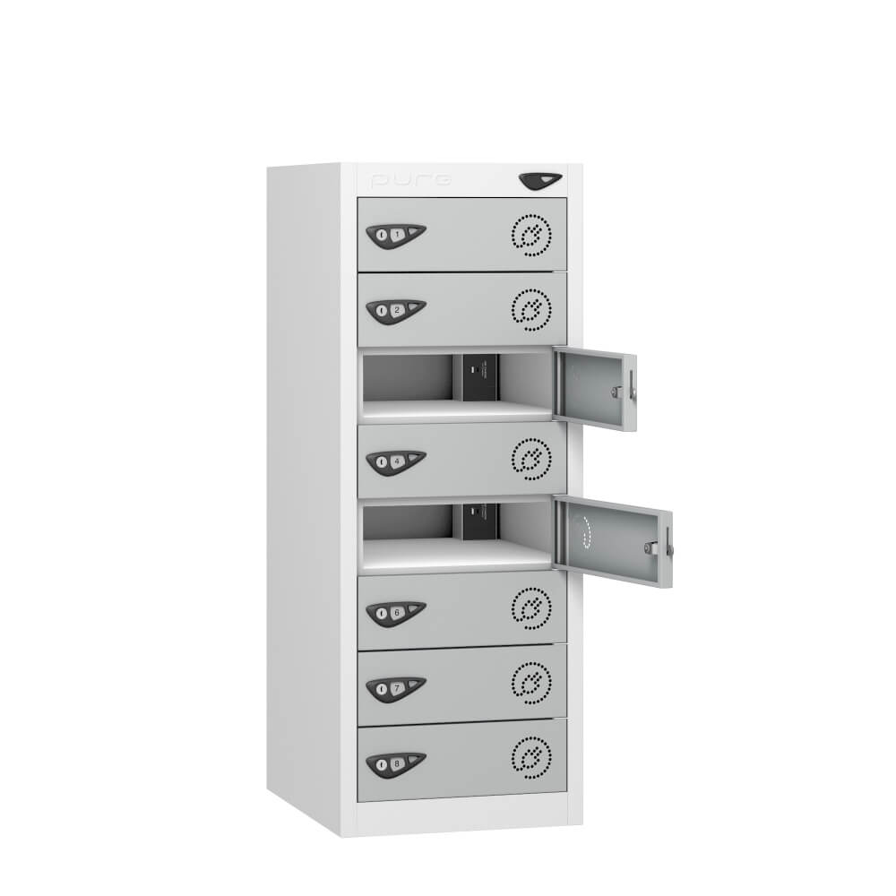 Low 8 Compartment Laptop Charging Locker with 8 Door Access