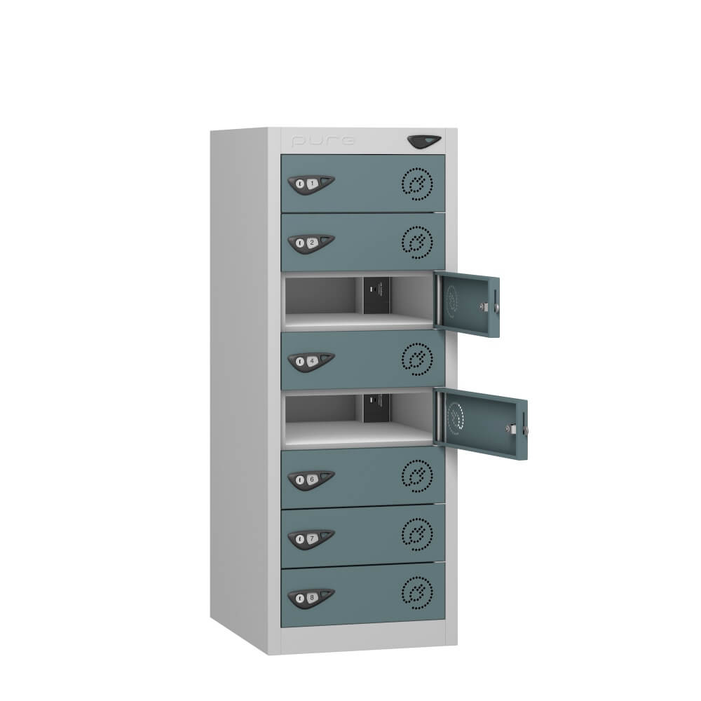 Low 8 Compartment Laptop Charging Locker with 8 Door Access