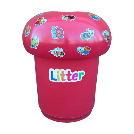 Mushroom Litter Bin With Bugs and Litter Graphics