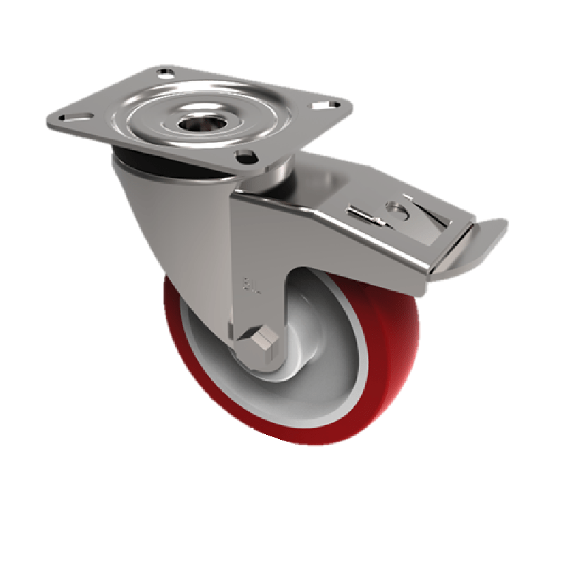 Polyurethane Nylon Plate Swivel Castor Brake 100mm 250kg Load