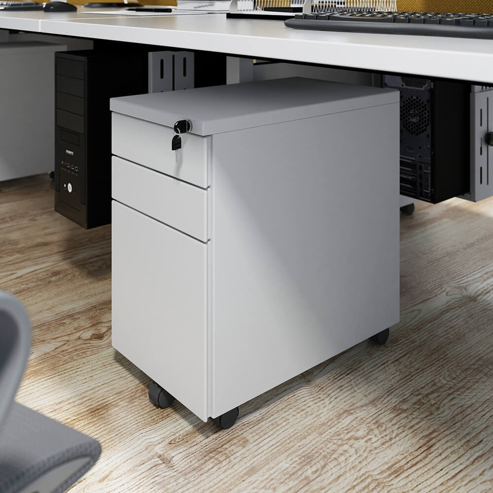 Steel 3 Drawer Narrow Mobile Pedestal
