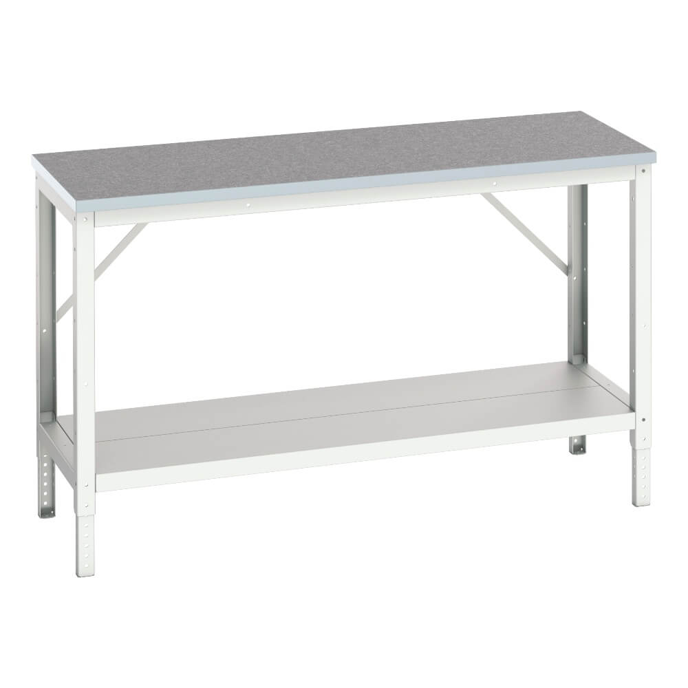Verso Height Adjustable Workbench with Full Shelf and Lino Worktop