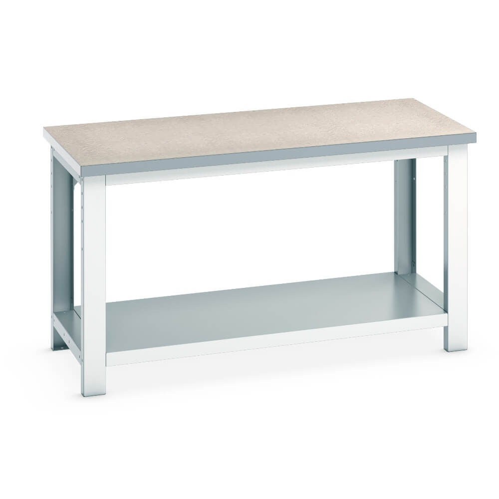 Cubio Adjustable Height Workbench with Full Shelf and Lino Worktop