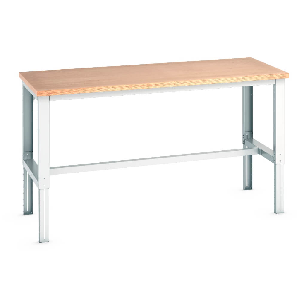 Cubio Adjustable Height Workbench with Full Shelf and Multiplex Worktop