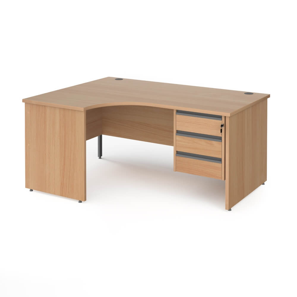 Contract 25 Panel Leg LH Ergonomic Desk with 3 Drawer Pedestal