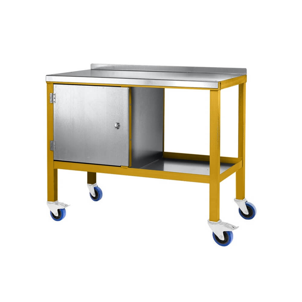 Mobile Workbench with Cupboard and Steel Worktop