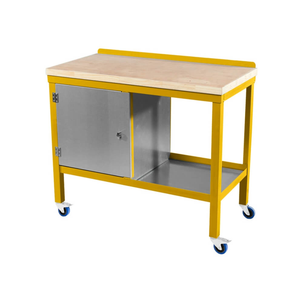 Mobile Workbench with Cupboard and Wooden Worktop
