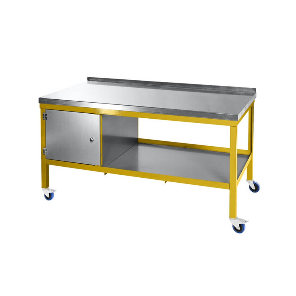 Heavy Duty Mobile Workbench With Cupboard and Steel Worktop