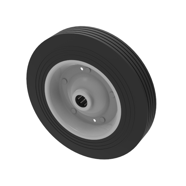 Black Rubber Pressed Steel 250mm Roller Bearing Wheel 225kg Load