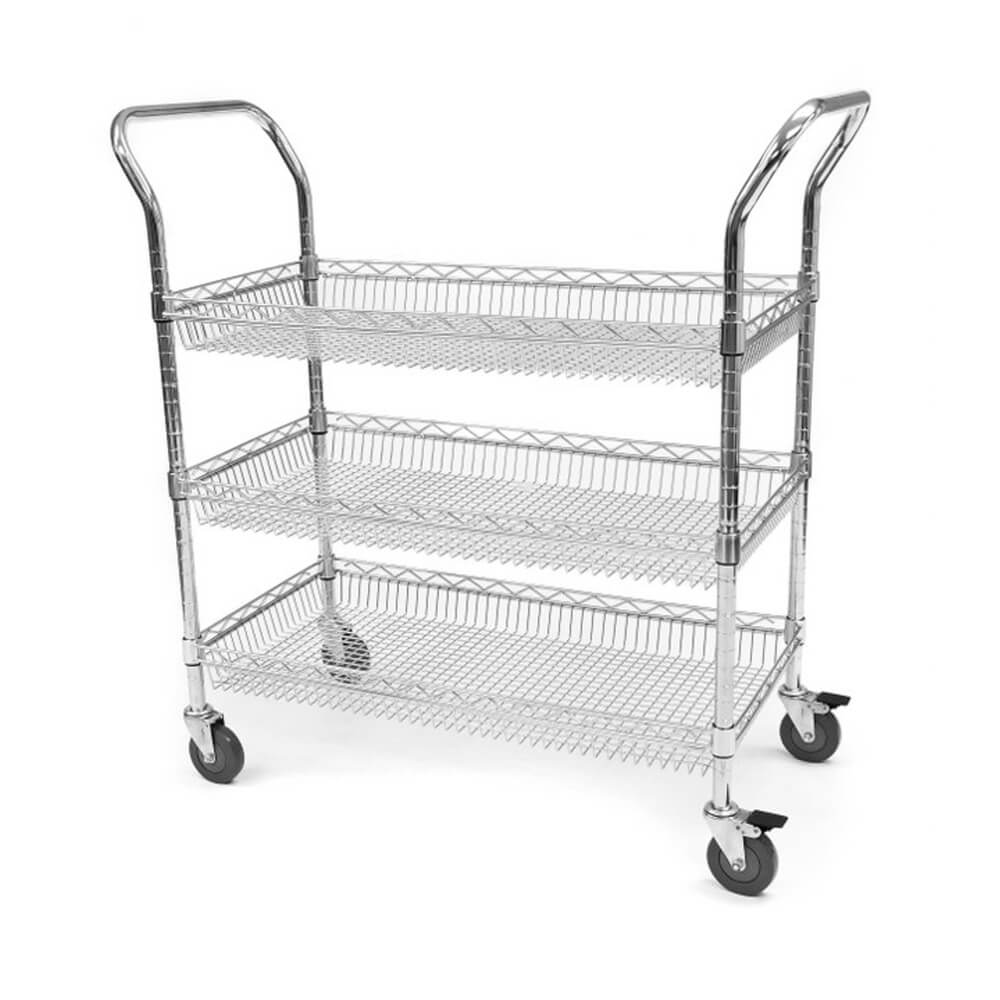 Wire Trolley 3 Tier Lipped Shelves 210kg Capacity