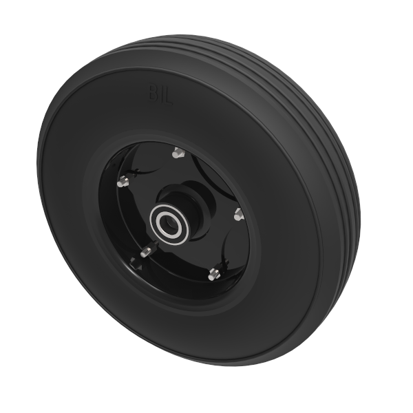 Black Rubber Pressed Steel 450mm Ball Bearing Wheel 1100kg Load