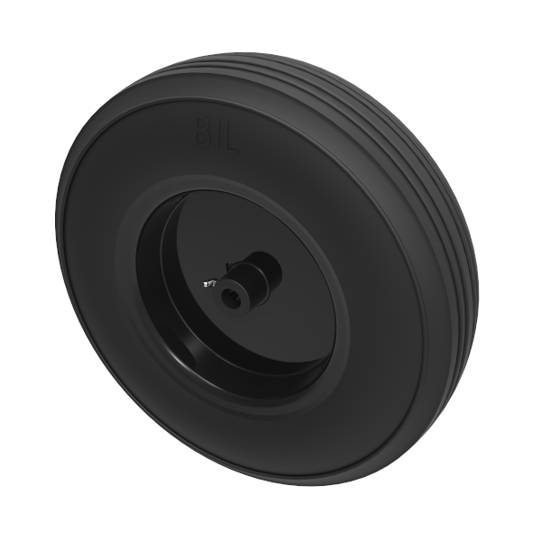Black Rubber Pressed Steel 350mm Roller Bearing Wheel 300kg Load