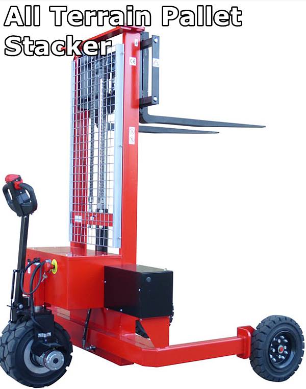All terrain electric pallet stacker