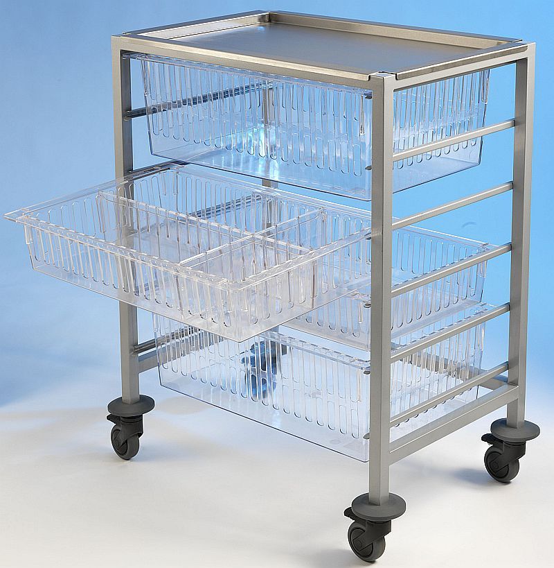 ss htm trolley with pull out trays