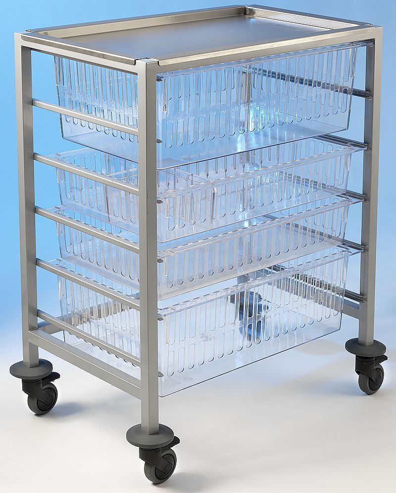 ss htm trolley with recessed tray