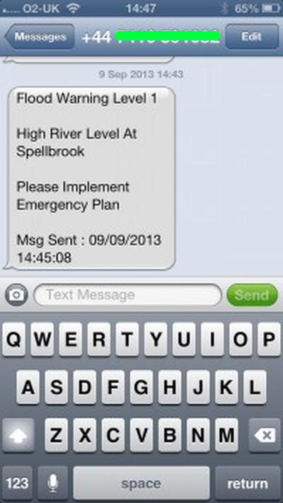 flood warning sms text