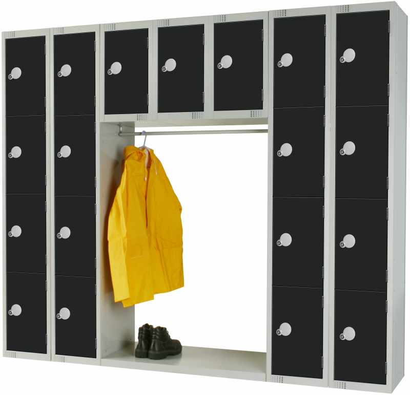 black archway lockers with garment hanging rail