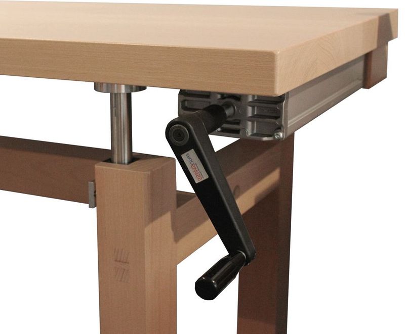 Variable height wooden workbenches