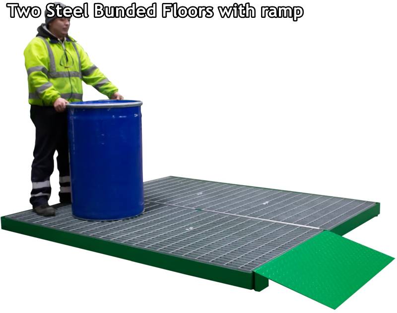 two steel bunded flooring with ramp