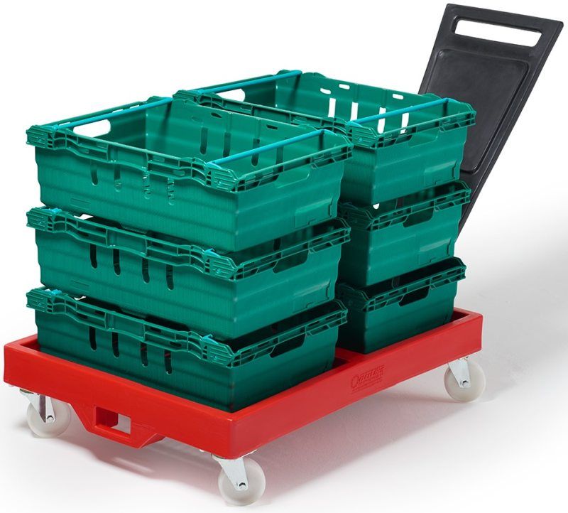 plastic dolly with containers and handle