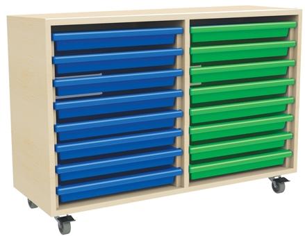 A3 double column paper storage planchest green blue 16 drawers