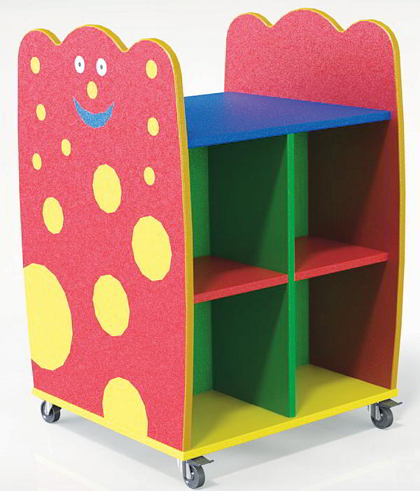colourful book trolley designed for the nursery