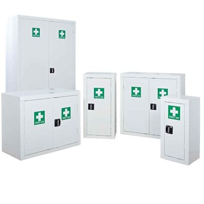 First aid cabinets mobile and wall mounted