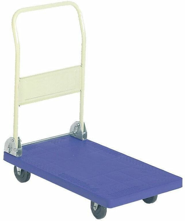 blue lightweight plastic platform trolley
