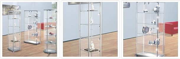 glass and steel display cabinets
