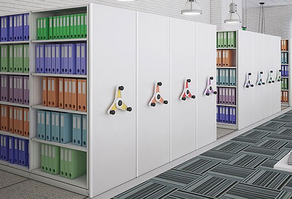 mobile shelving white with coloured handles