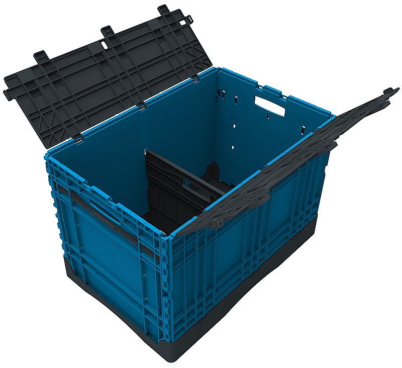 folding plastic container with divider and lids