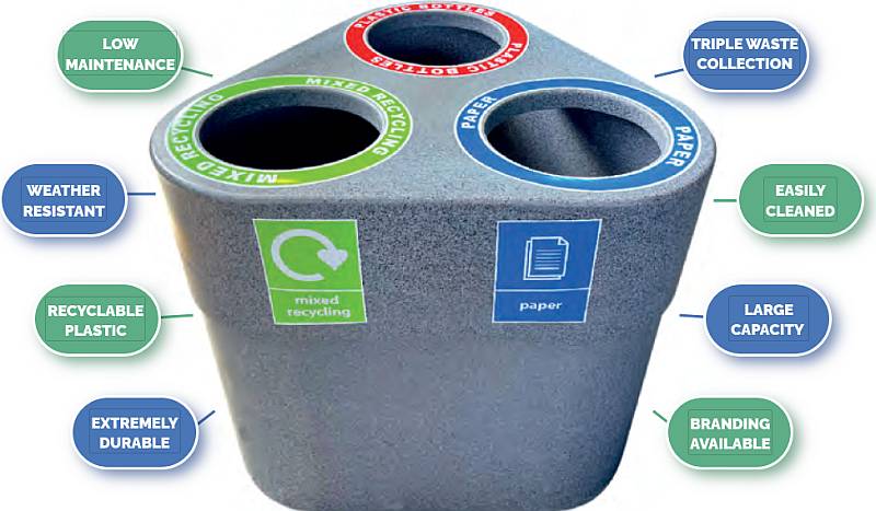 triple aperture recycling bin