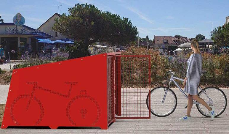 red bike locker with bike