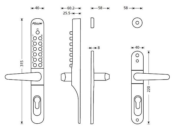 Keylex numeric door locks dimensions