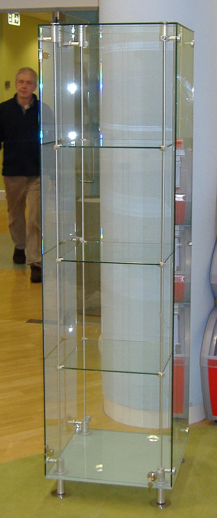 Square glass and steel display case
