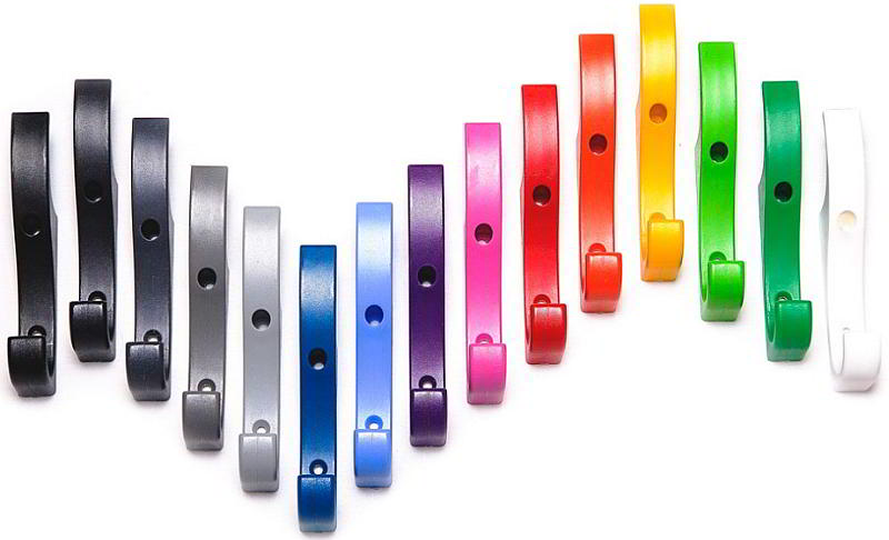 staggered row of unbreakable plastic coat hooks in various colours 800px