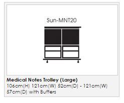 MNT20 dimensions of large medical notes trolley